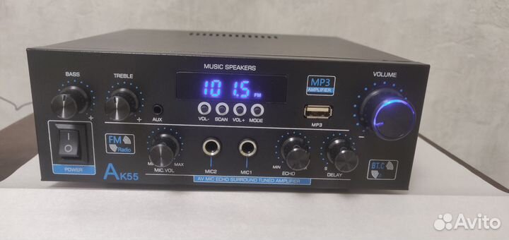Усилитель звука ак 55 с блютуз, fm тюнером, aux