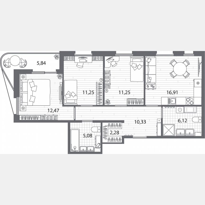 3-к. квартира, 78,6 м², 6/13 эт.