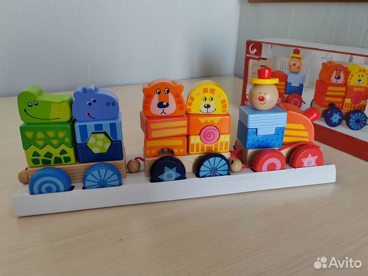 Паровозик деревянный конструктор сортер каталка