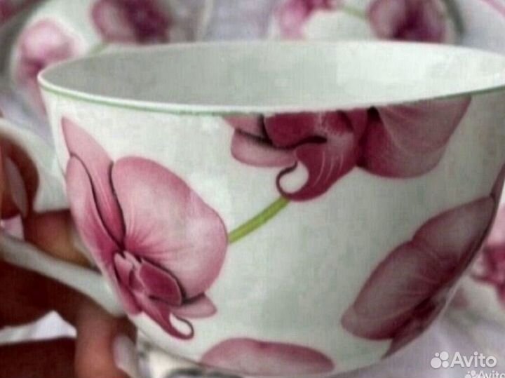 Новый фарфоровый сервиз на 6 персон орхидеи