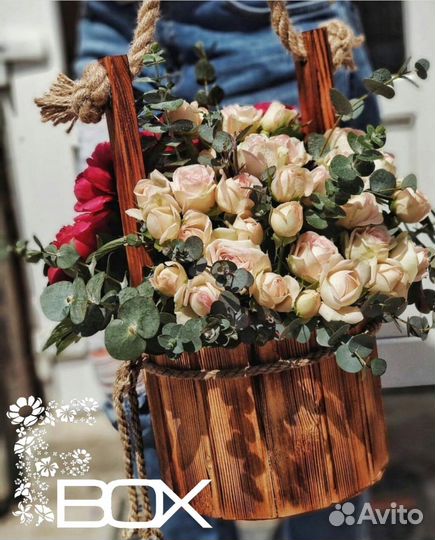 Кадка - ящик с веревочной ручкой для подарка