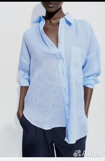Льняная рубашка zara, оверсайз, р. Xs