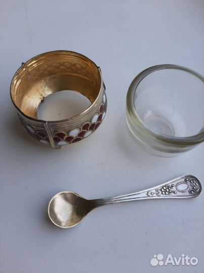 Винтажная солонка, СССР, Мельхиор, эмаль