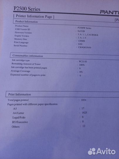 Принтер pantum p2500w