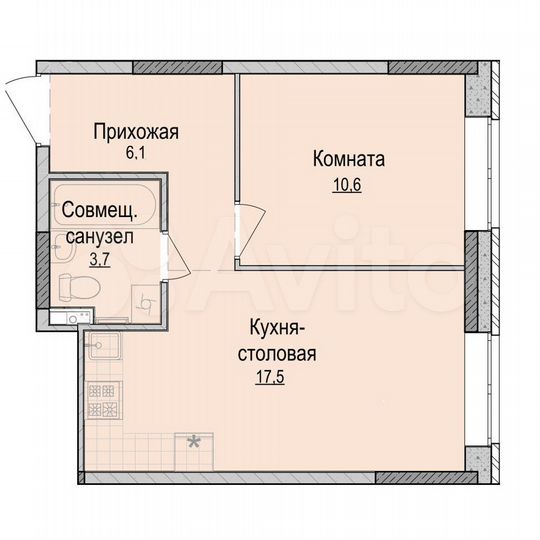1-к. квартира, 37,9 м², 1/18 эт.
