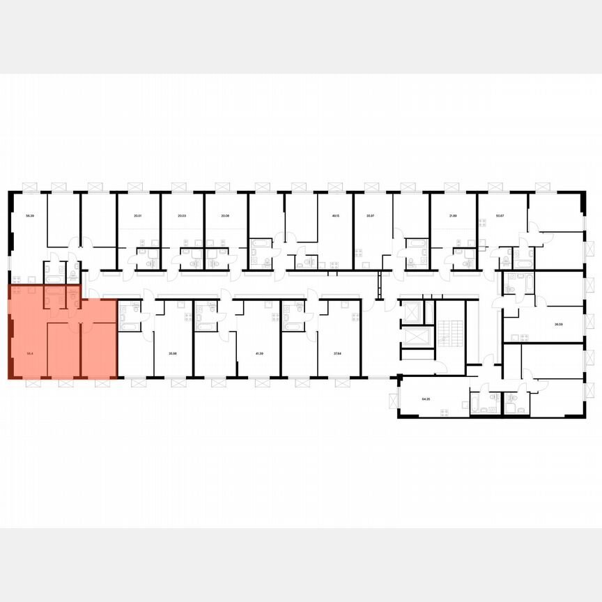 2-к. квартира, 55,4 м², 9/9 эт.