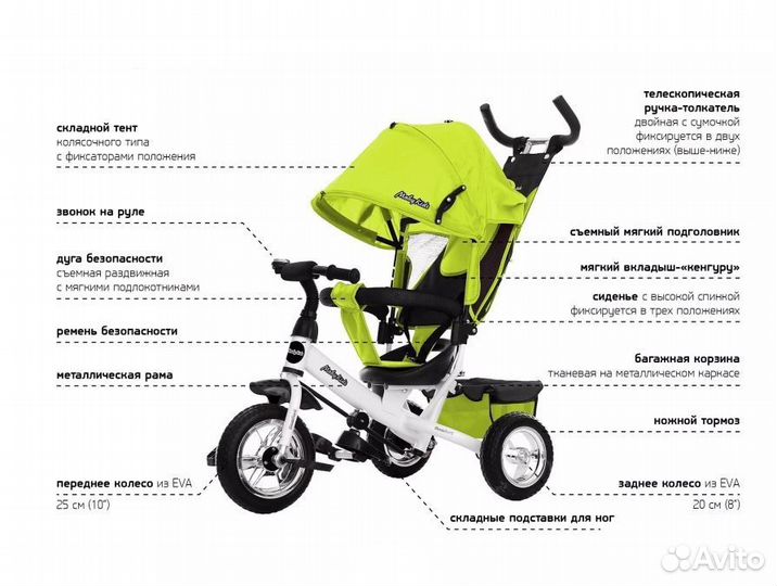 Детский трехколесный велосипед с ручкой