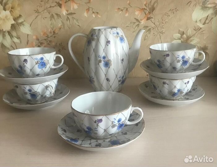 Чайный сервиз лфз СССР» Золотая сетка.Васильки»