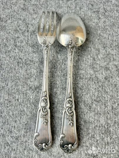 Столовые вилка и ложка посесебренные, Франция