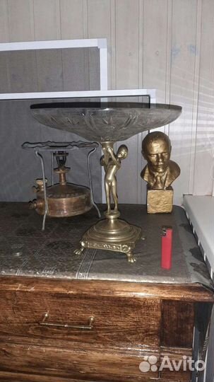 Фруктовница позднего ссср, латунь, хрусталь