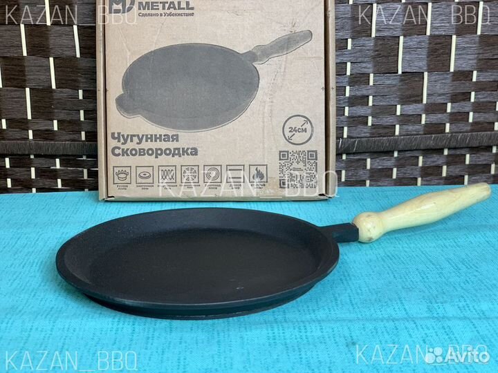 Чугунная сковорода блинная, 24 см