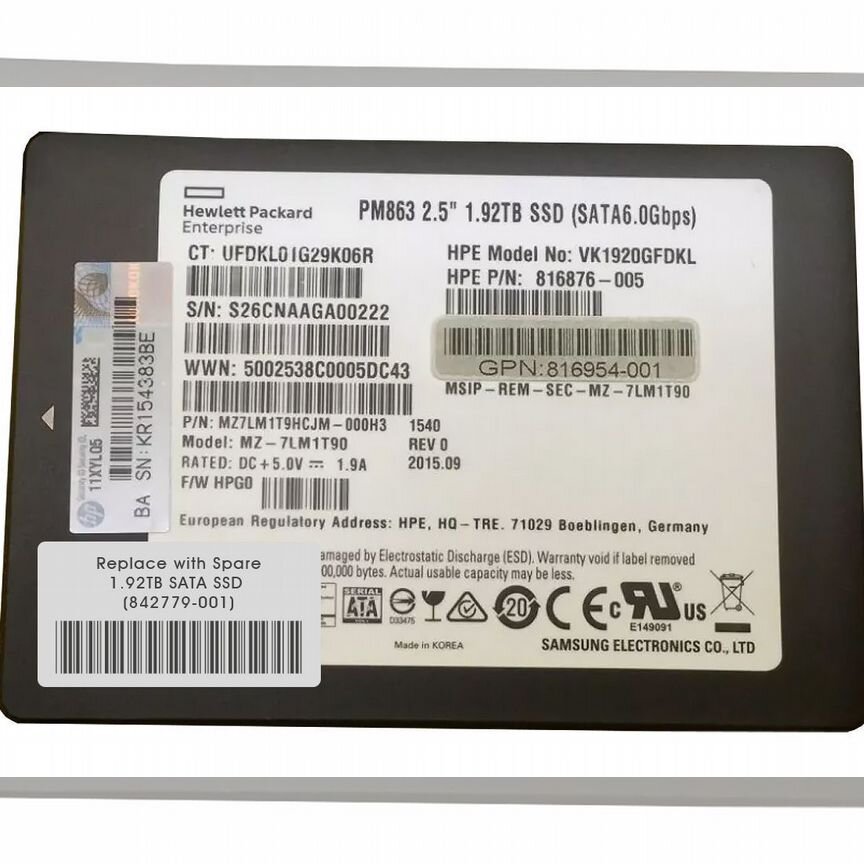 [842779-001] Жесткий Диск Hp 1.92tb Sata3 2,5" Ssd 842779-001
