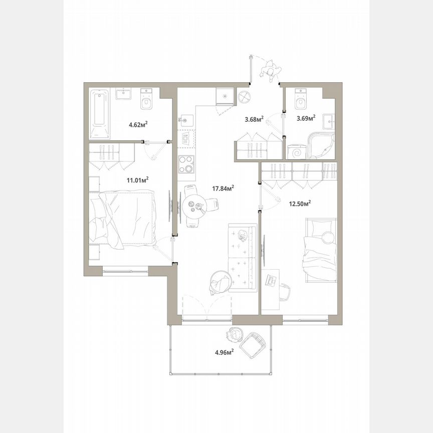 2-к. квартира, 54,8 м², 11/12 эт.
