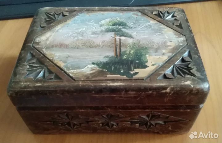 Шкатулка, старинная, дерево, штамп артели
