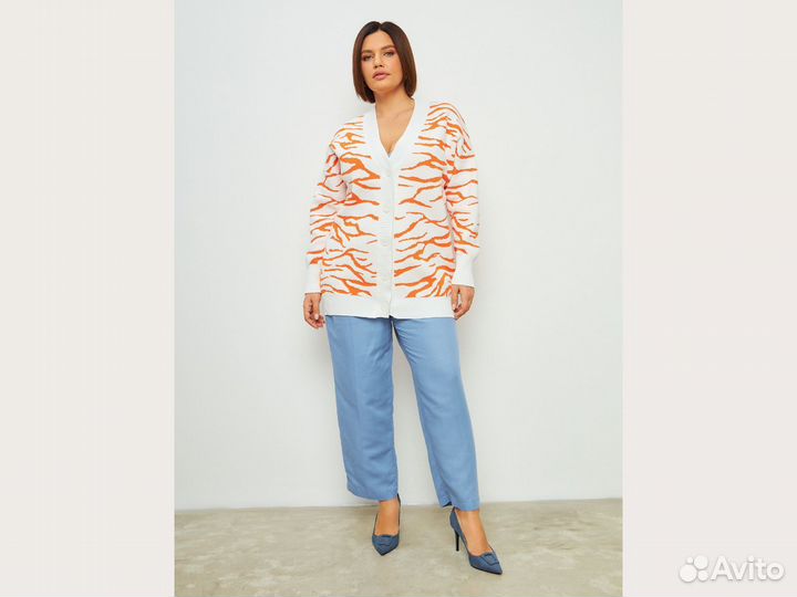 Вязаный кардиган на пуговицах тигровый 52-62
