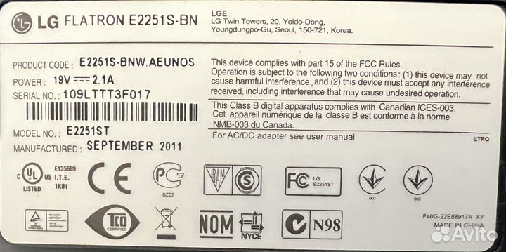 Монитор LG flatron E2251S-BN