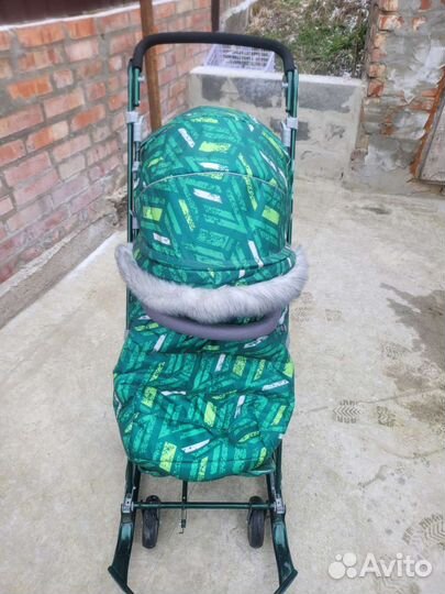 Коляска - санки Ника Зелёный нд7-8SK-дм/2