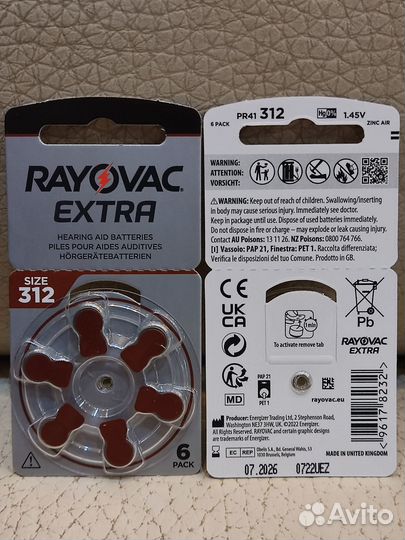 Батарейки слуховые Rayovac Extra 1,45V