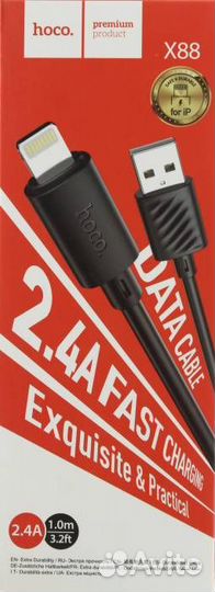 USB Кабель для Apple/iPhone hoco X88, 2,4A, 1м. Че