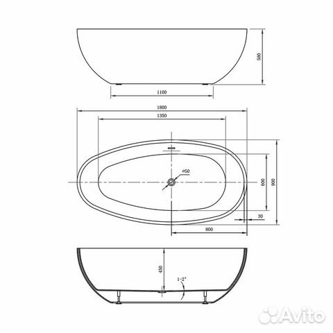 Ванна акриловая Vincea VBT-422-1800, 1800*900*580