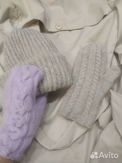 Шапочка и варежки из пуха норки