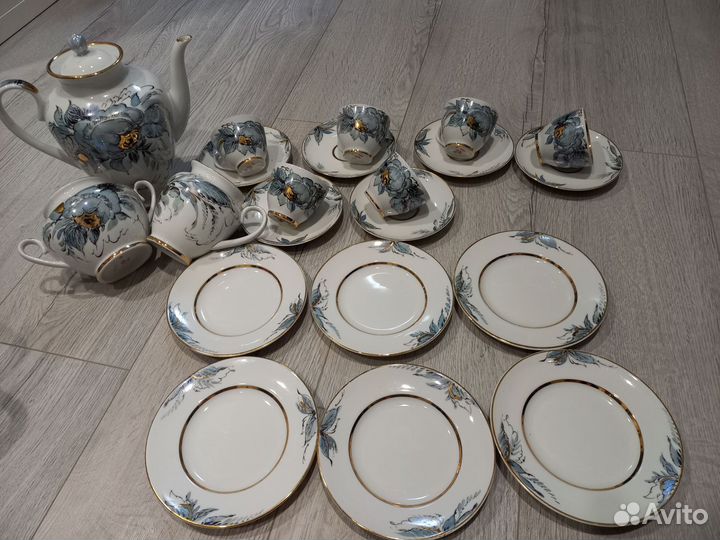 Кухонный сервиз лфз синий с позолотой