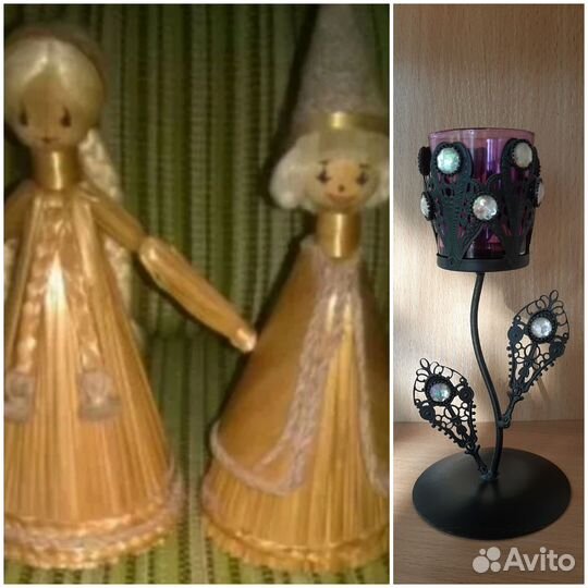 Фигурки из соломы и подсвечник