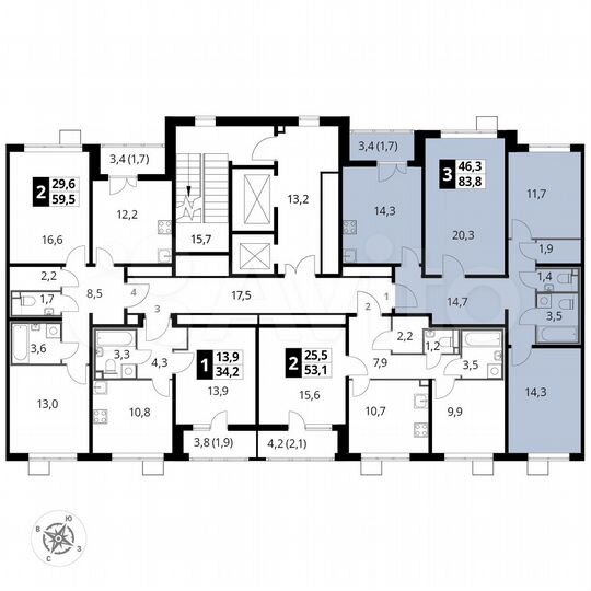 3-к. квартира, 83,8 м², 21/25 эт.