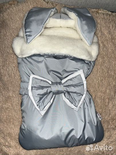 Конверт на выписку для мальчика +шапка с ушками