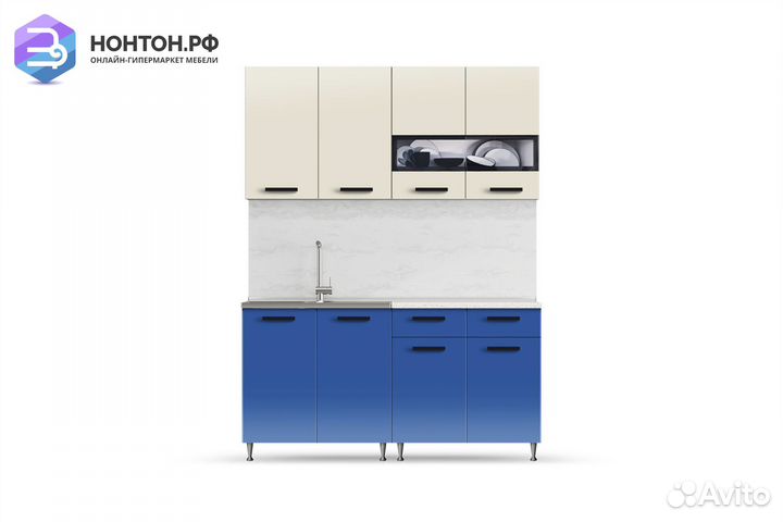 Кухня Рио-2 1.6м бежевый / синий