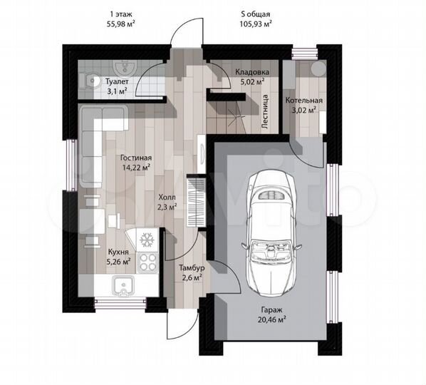 Дом 106 м² на участке 8 сот.