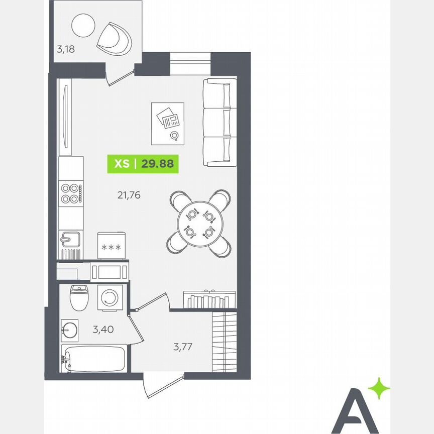 Квартира-студия, 29,9 м², 8/12 эт.