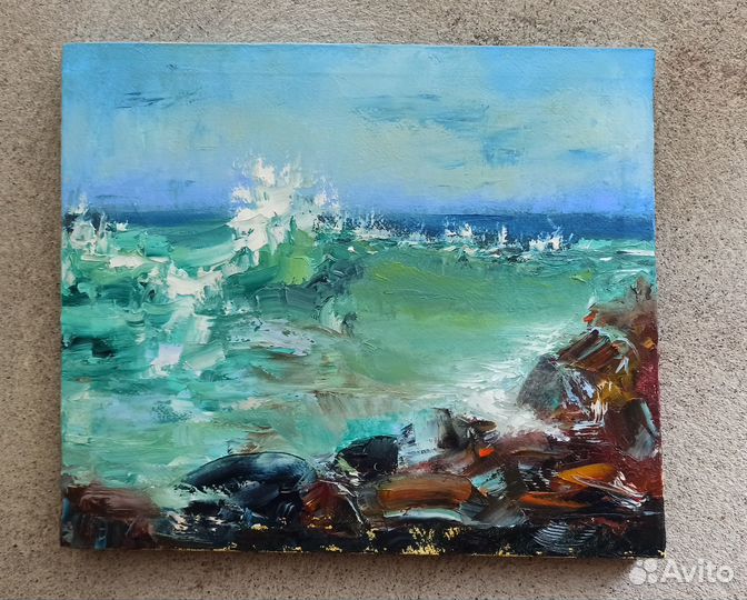 Морской пейзаж, прибой, волна картина маслом