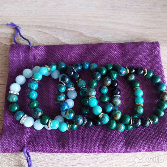 Браслеты с хризоколлой, амазонитом, малахитом