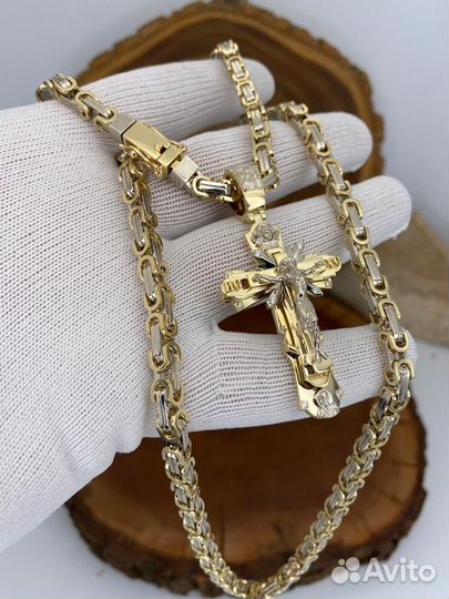 Золотая Цепь с Крестом Лучи