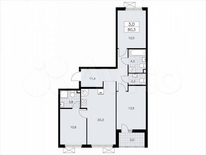 3-к. квартира, 80,3 м², 2/11 эт.