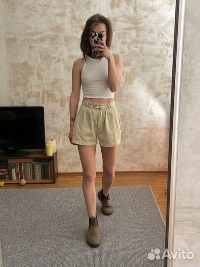 Шорты на высокой талии бежевые