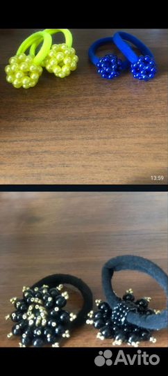 Заколки на резинке из бисера и страз ручной работы