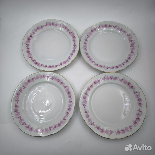 4 тарелки Розовые цветы Weiswasser ГДР