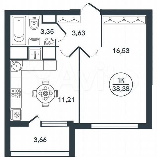 1-к. квартира, 38,4 м², 11/17 эт.