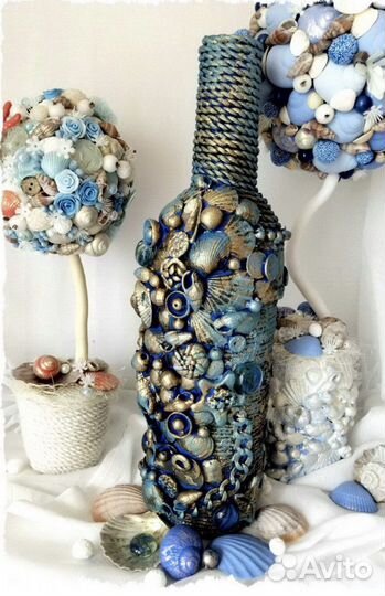 Стеклянная бутылка декоративная 1 л декупаж