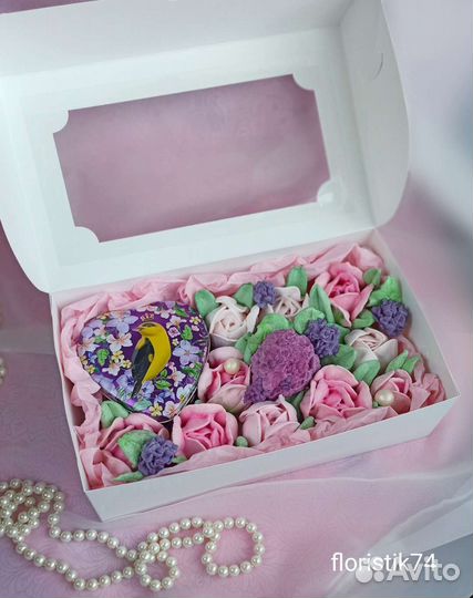 Зефирные цветы в коробке подарочный набор учителю