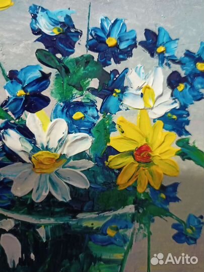 Картина маслом цветы букет, полевые цветы 15*21см