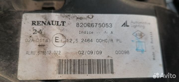 Фара передняя правая renault logan 1