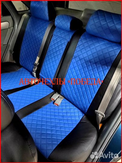 Чехлы Chevrolet Lacetti из экокожи чёрно-синие Ром