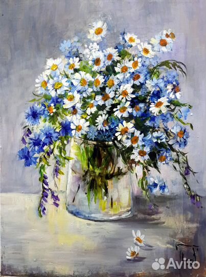 Картина маслом Ромашки и васильки