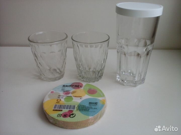 Три стакана (стекло) + бирдекели