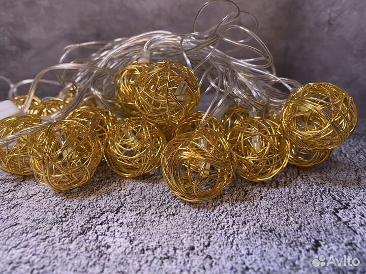 Гирлянда интерьерная шарики плетеные