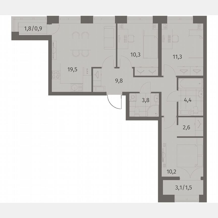 3-к. квартира, 74,3 м², 3/11 эт.