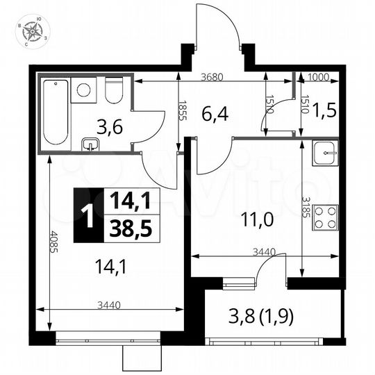 1-к. квартира, 38,5 м², 20/24 эт.